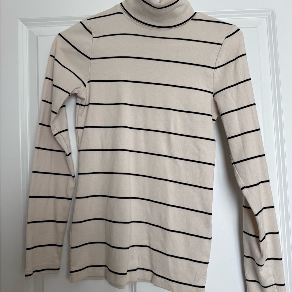 J. Crew Cream and Black Striped Long Sleeve Tee